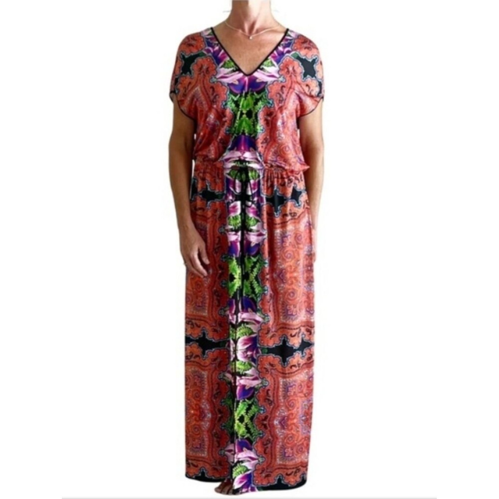 clover canyon maxi dress bohemian flowy vneck tie waist size S